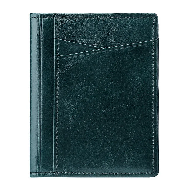 037S Slim Bifold Card Holder Cowhide Leather Passcase RFID Blocking Front Pocket Card Case